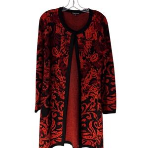 Chadwicks Red‎ & Black Jacquard Knit Open Front long Cardigan – Size M
